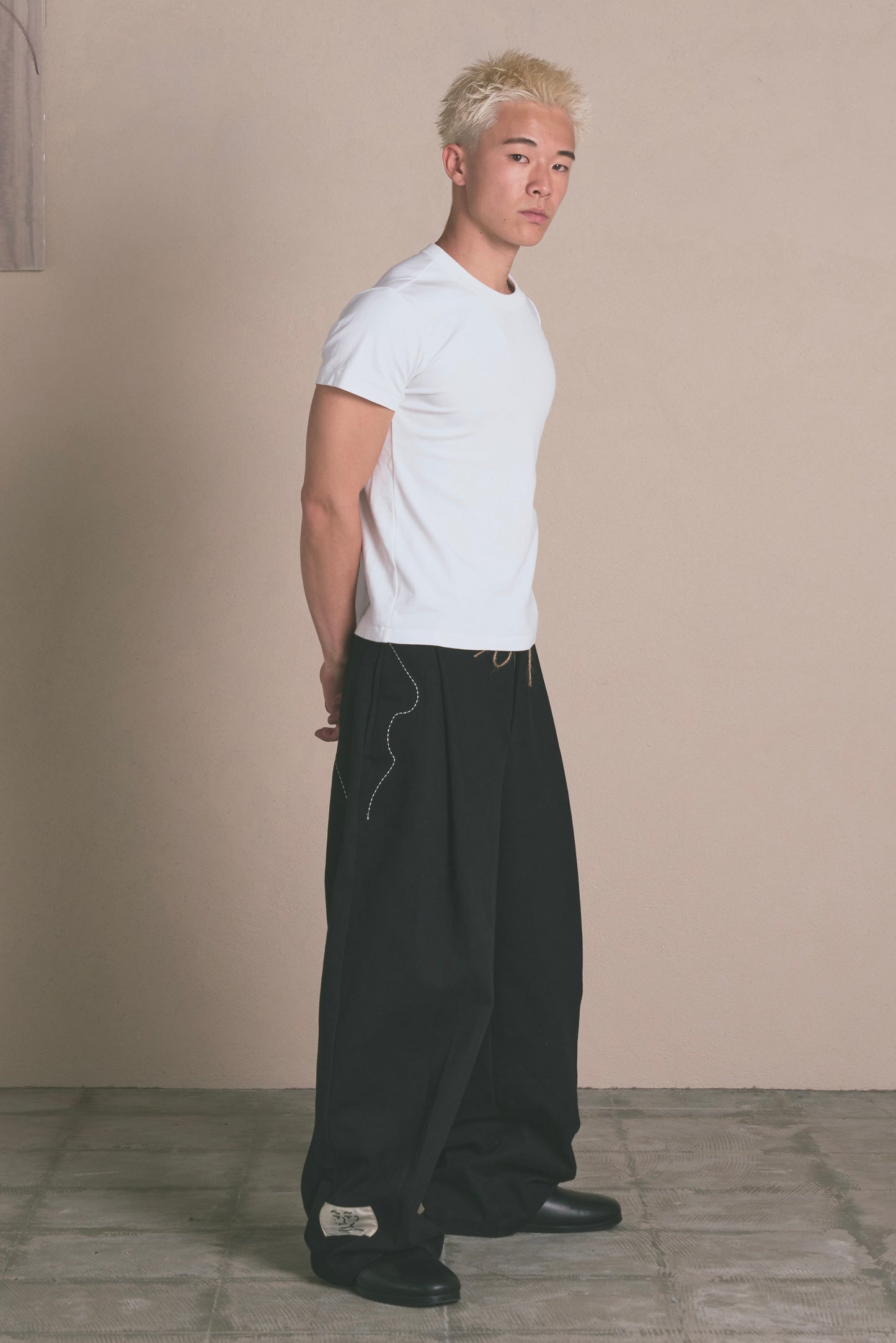 Denim Pleated Straight Trousers