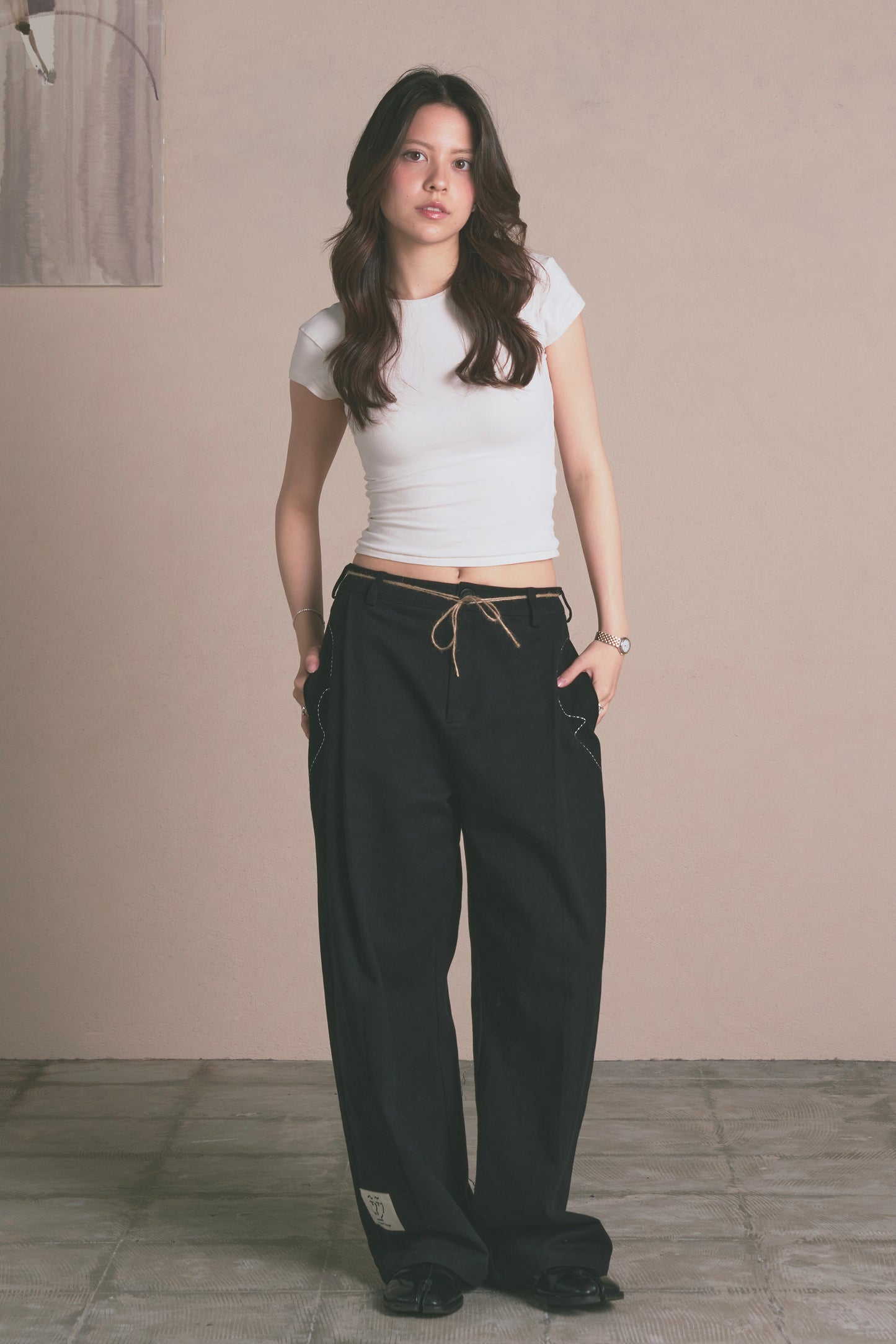 Denim Pleated Straight Trousers