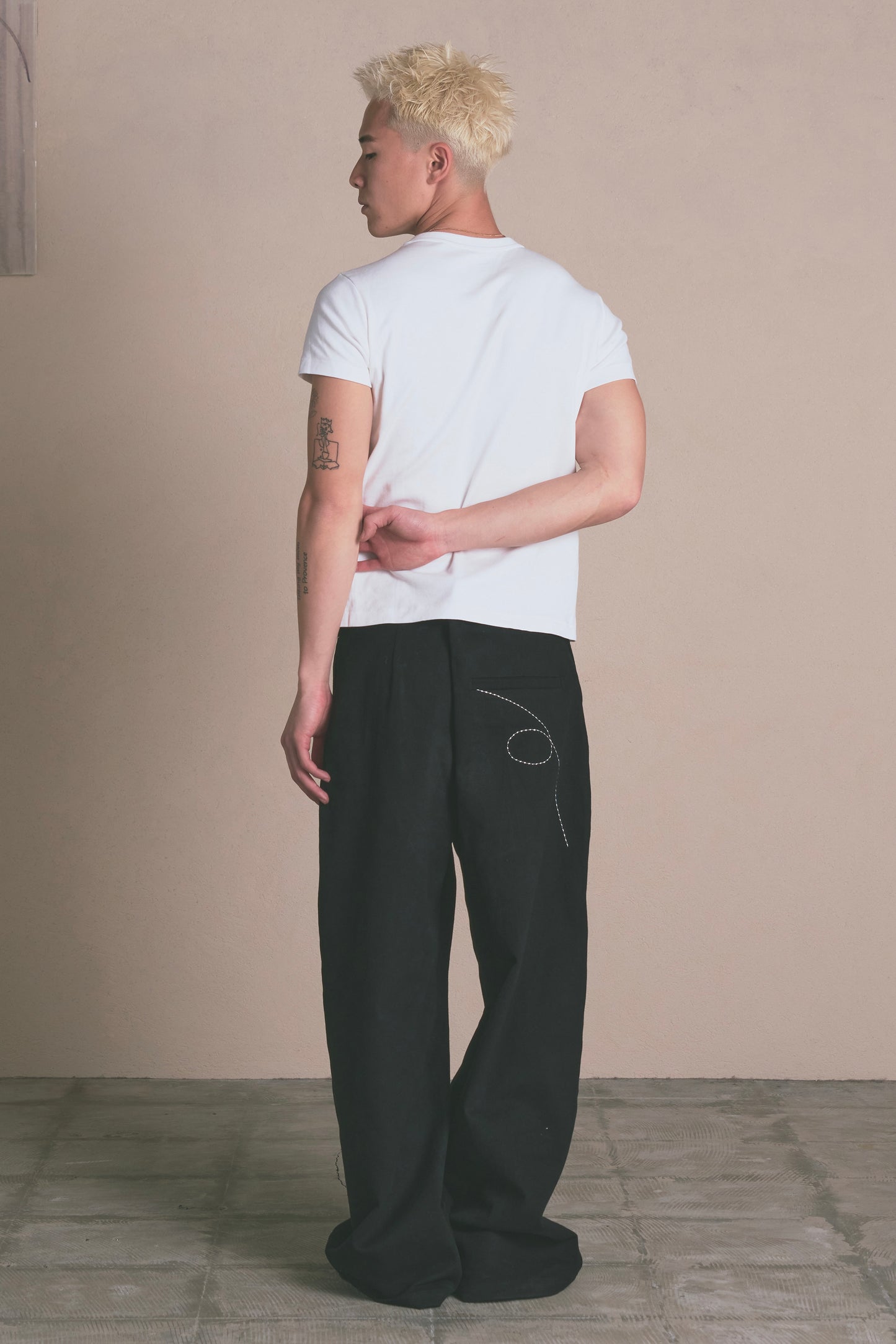 Denim Pleated Straight Trousers