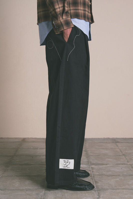 Denim Pleated Straight Trousers